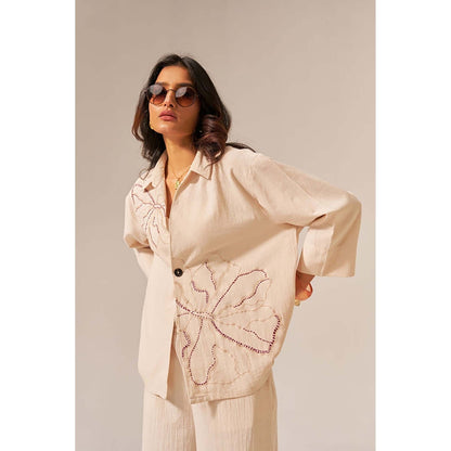 SPACE Oversized Kala Cotton Dhoop Beige Shirt & Pant