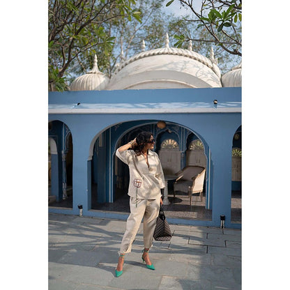 SPACE Giza Beige Co-Ord Set Made With Cotton Shirt And Pant
