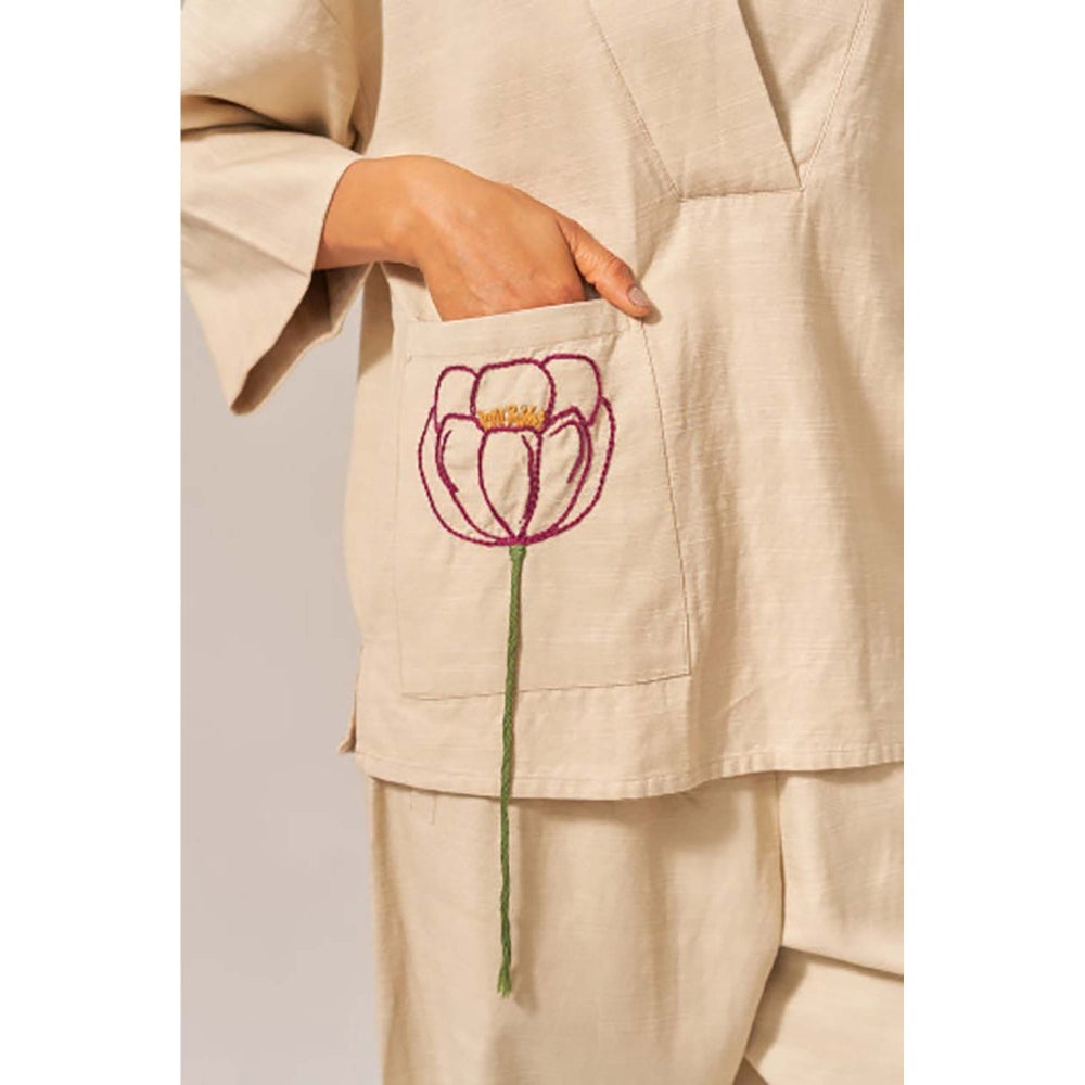 SPACE Giza Beige Co-Ord Set Made With Cotton Shirt And Pant