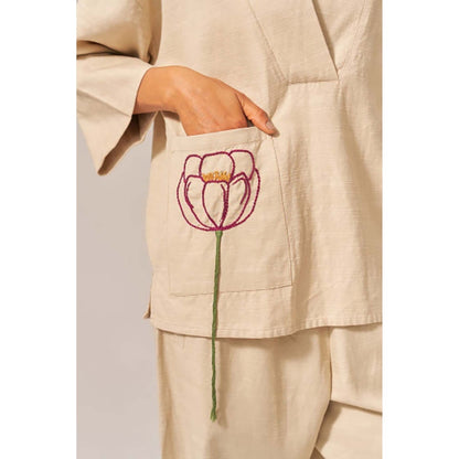 SPACE Giza Beige Co-Ord Set Made With Cotton Shirt And Pant