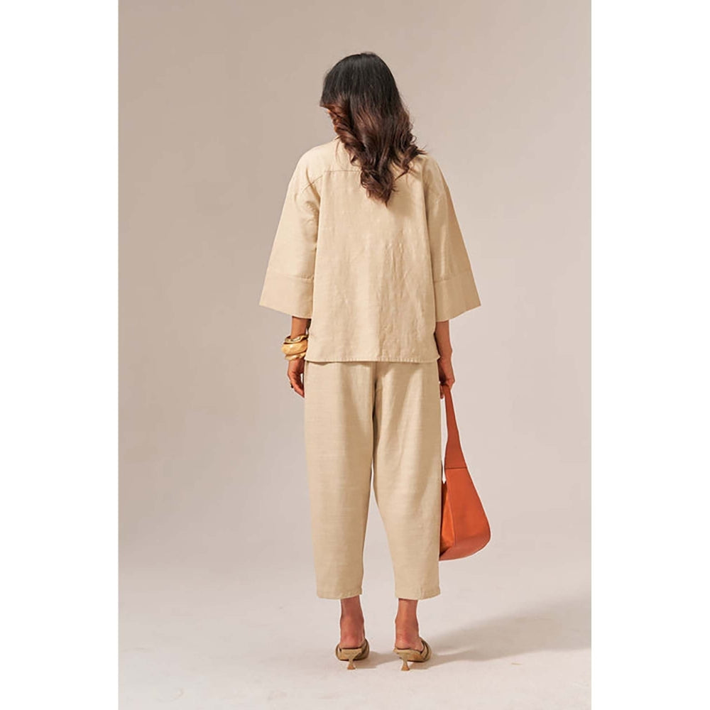 SPACE Giza Beige Co-Ord Set Made With Cotton Shirt And Pant