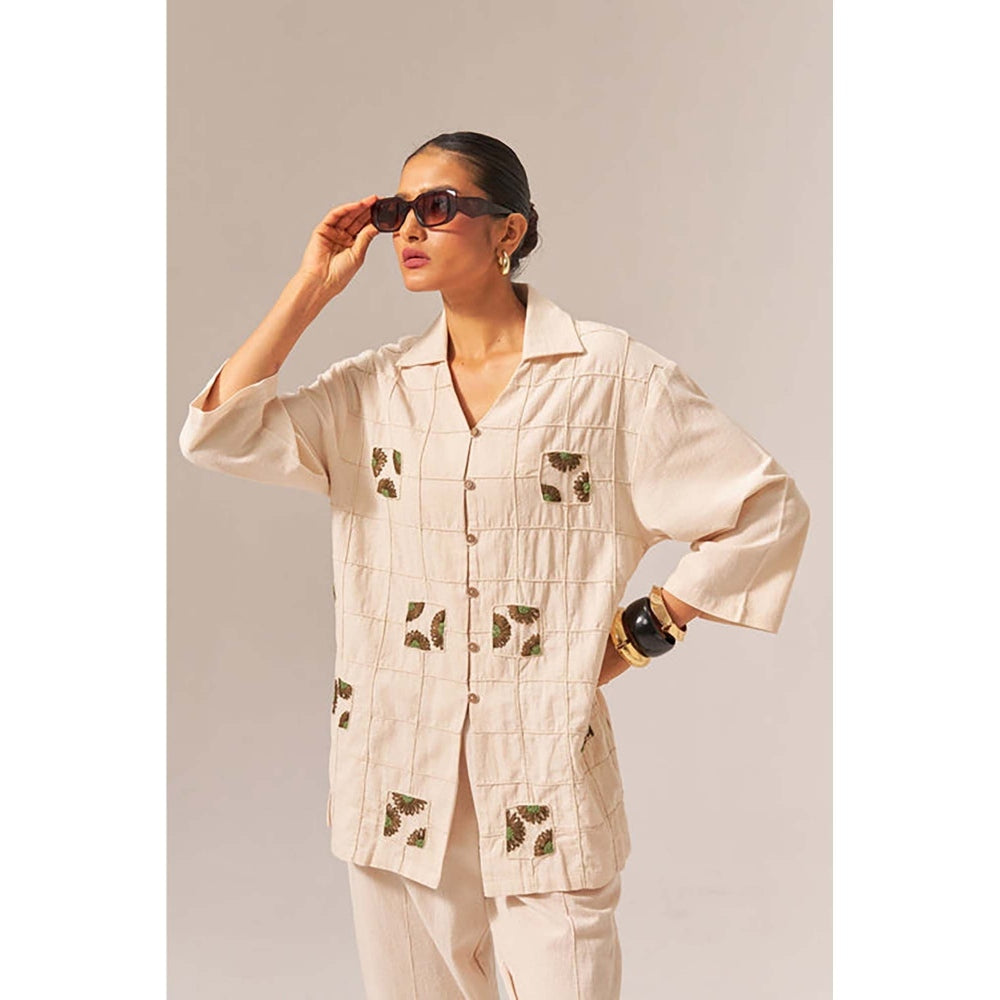 SPACE Oversized Kala Cotton Beige Shirt with Elasticated Waist Pant