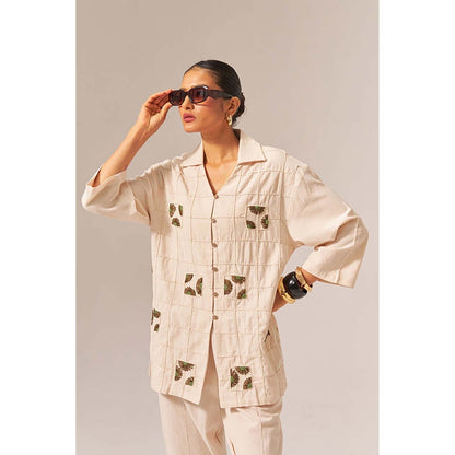 SPACE Oversized Kala Cotton Beige Shirt with Elasticated Waist Pant