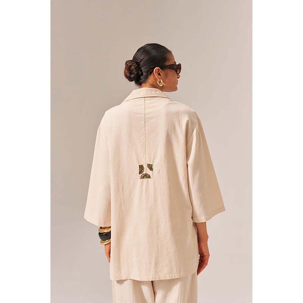SPACE Oversized Kala Cotton Beige Shirt with Elasticated Waist Pant