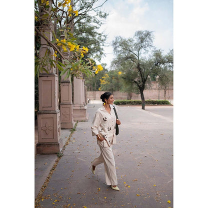 SPACE Oversized Kala Cotton Beige Shirt with Elasticated Waist Pant