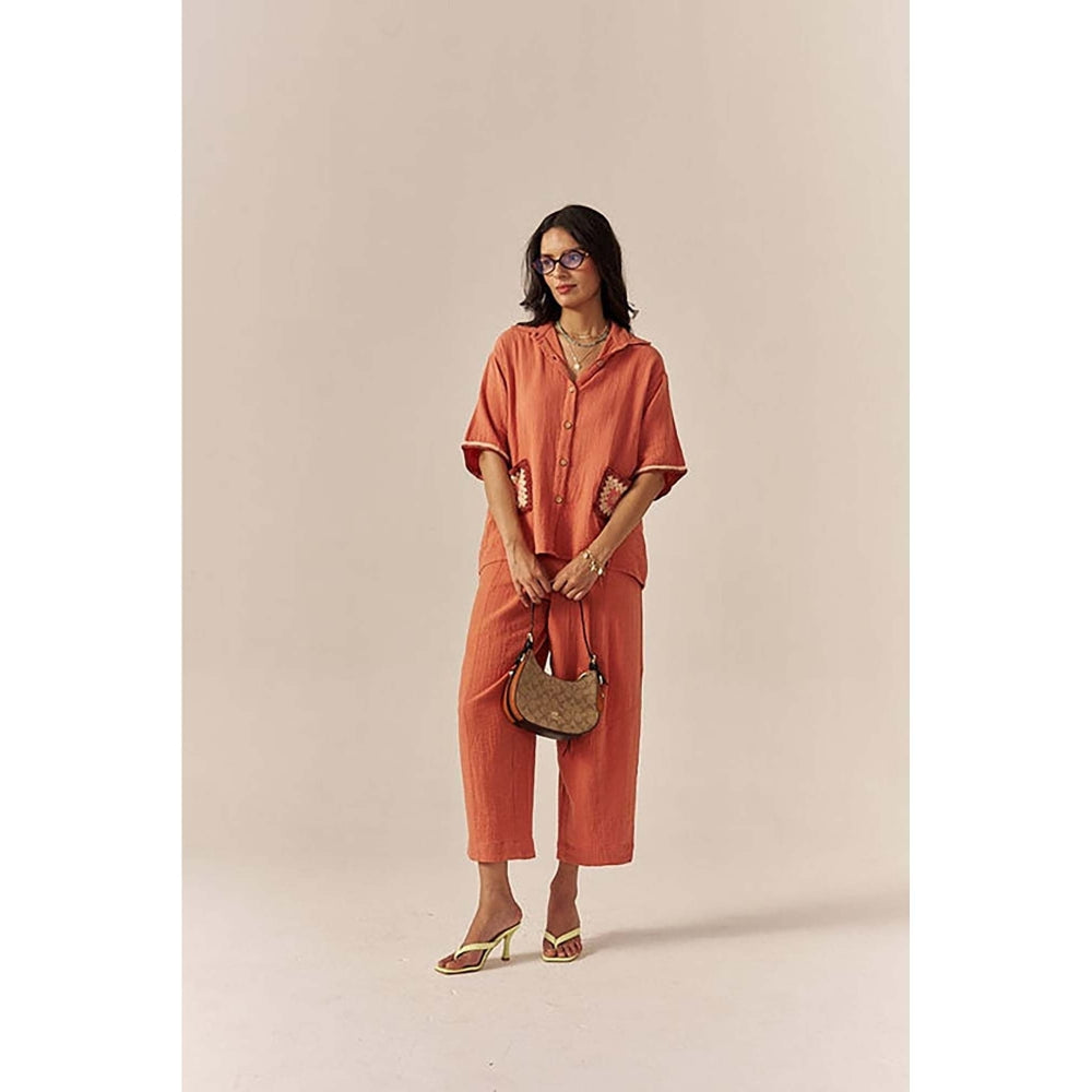 SPACE Crochet Details Orange Shirt & Pant