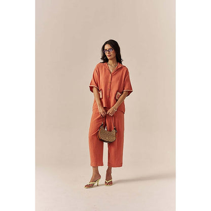 SPACE Crochet Details Orange Shirt & Pant