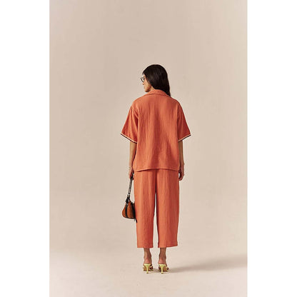 SPACE Crochet Details Orange Shirt & Pant