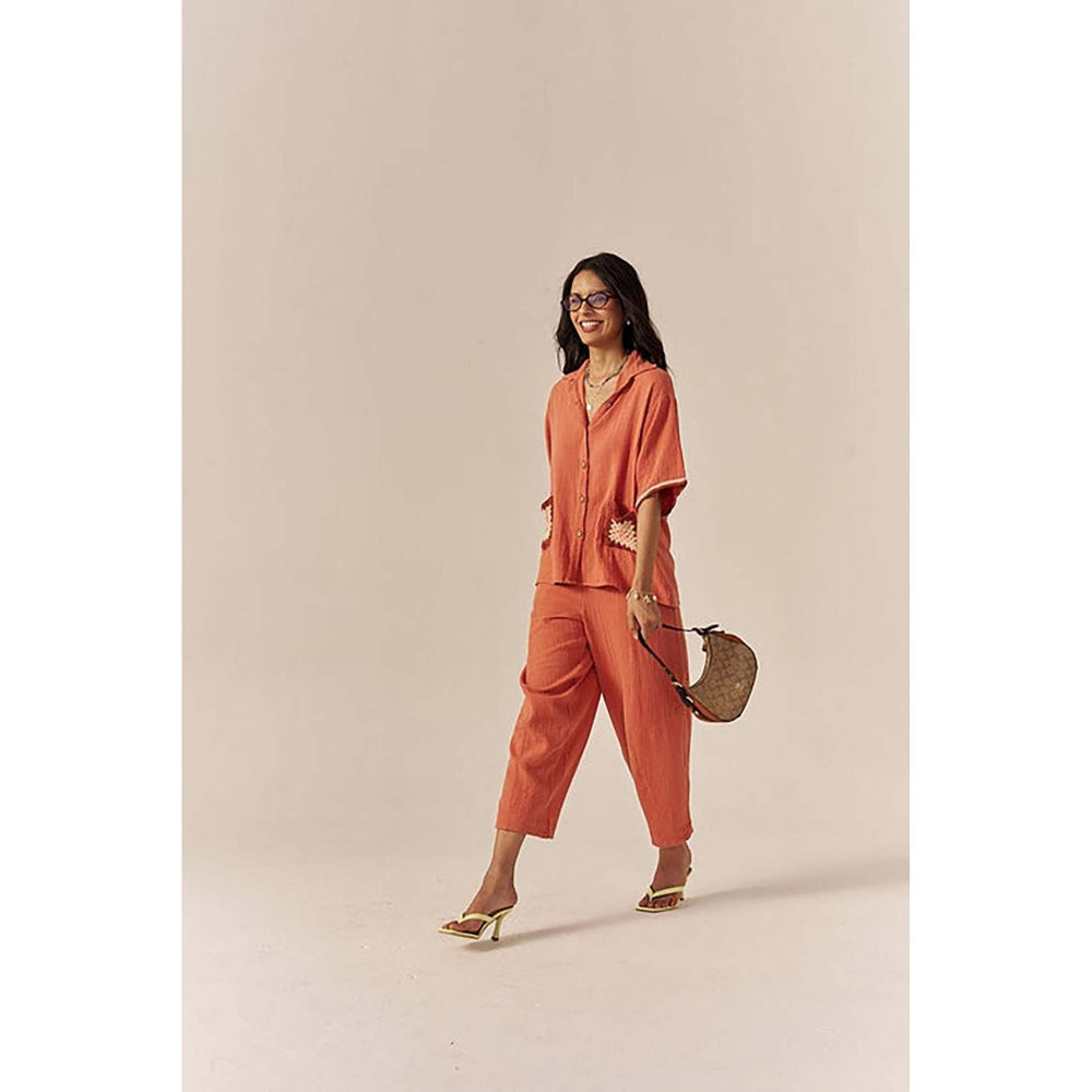 SPACE Crochet Details Orange Shirt & Pant