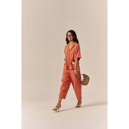 SPACE Crochet Details Orange Shirt & Pant