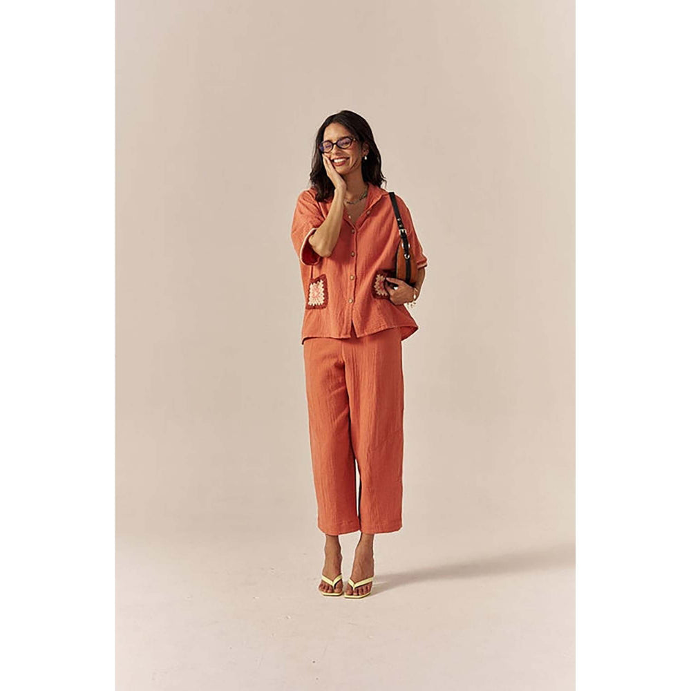 SPACE Crochet Details Orange Shirt & Pant