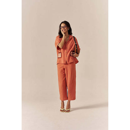 SPACE Crochet Details Orange Shirt & Pant