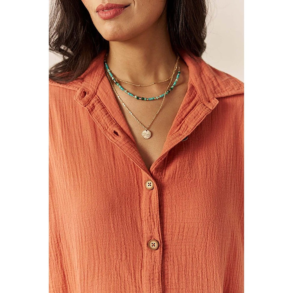 SPACE Crochet Details Orange Shirt & Pant