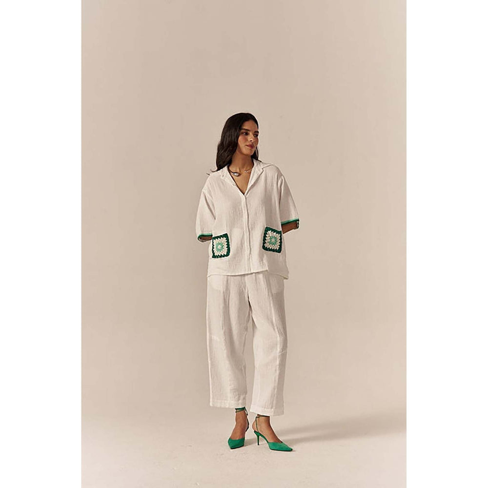 SPACE Crochet Details White Top And Barrel Style Pant