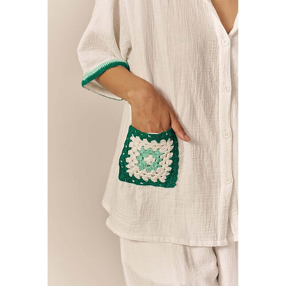 SPACE Crochet Details White Top And Barrel Style Pant