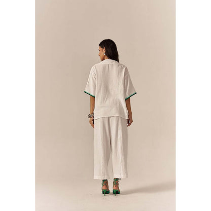 SPACE Crochet Details White Top And Barrel Style Pant