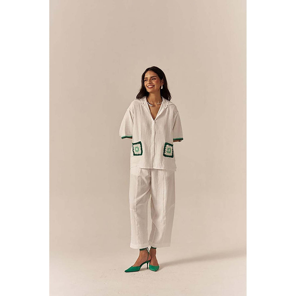 SPACE Crochet Details White Top And Barrel Style Pant
