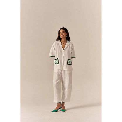 SPACE Crochet Details White Top And Barrel Style Pant