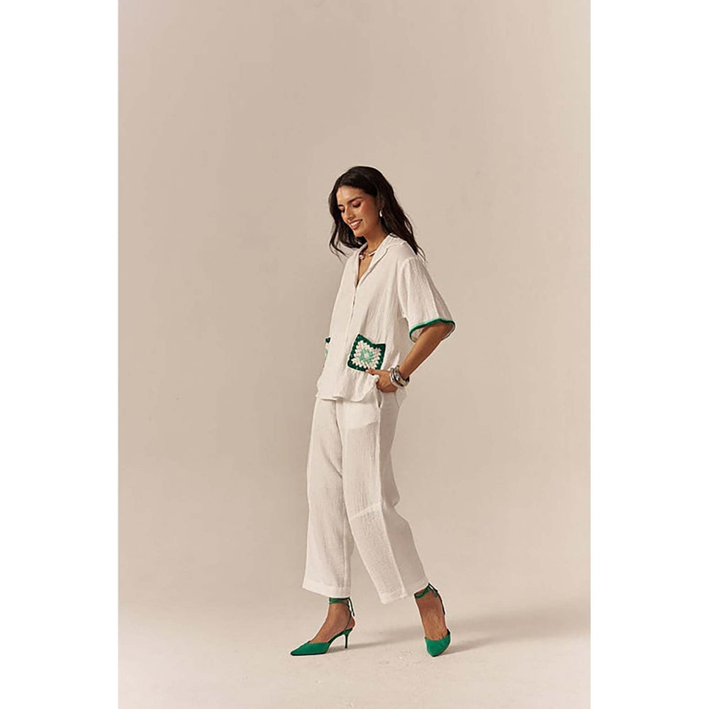 SPACE Crochet Details White Top And Barrel Style Pant