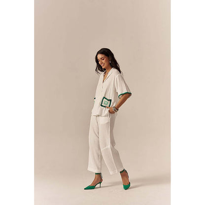 SPACE Crochet Details White Top And Barrel Style Pant