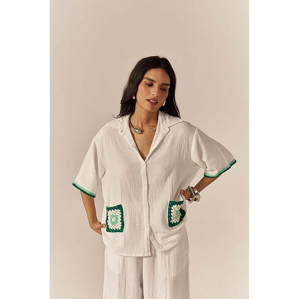 SPACE Crochet Details White Top And Barrel Style Pant