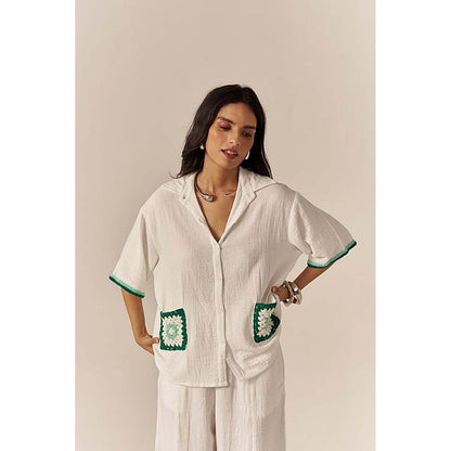 SPACE Crochet Details White Top And Barrel Style Pant