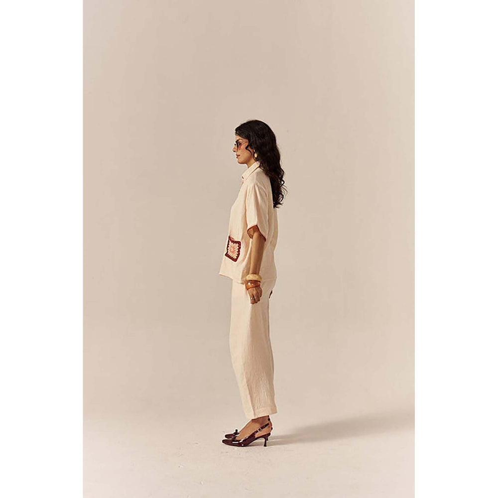 SPACE Crochet Details Cream Tuscan Top And Barrel Style Pant