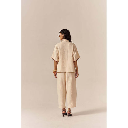 SPACE Crochet Details Cream Tuscan Top And Barrel Style Pant