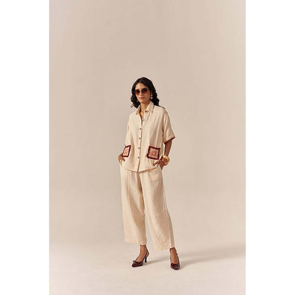 SPACE Crochet Details Cream Tuscan Top And Barrel Style Pant