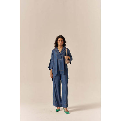 SPACE Premium Ecovera Blue Kaftan Style Shirt And Relaxed Baggy Pant