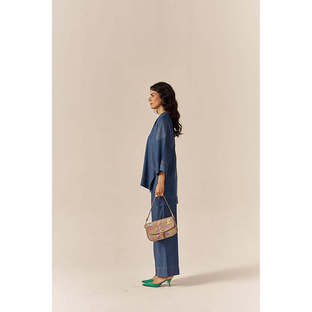 SPACE Premium Ecovera Blue Kaftan Style Shirt And Relaxed Baggy Pant