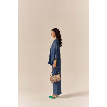 SPACE Premium Ecovera Blue Kaftan Style Shirt And Relaxed Baggy Pant