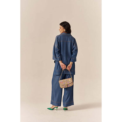 SPACE Premium Ecovera Blue Kaftan Style Shirt And Relaxed Baggy Pant
