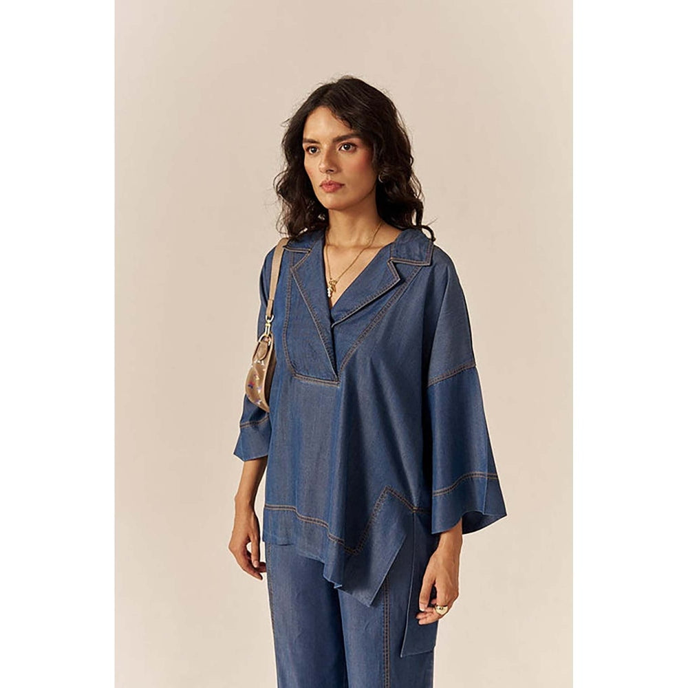 SPACE Premium Ecovera Blue Kaftan Style Shirt And Relaxed Baggy Pant