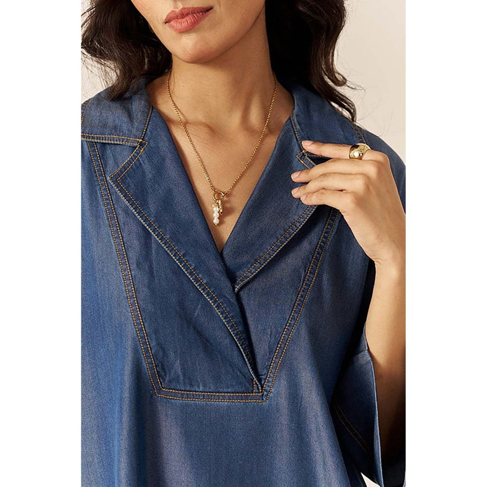 SPACE Premium Ecovera Blue Kaftan Style Shirt And Relaxed Baggy Pant