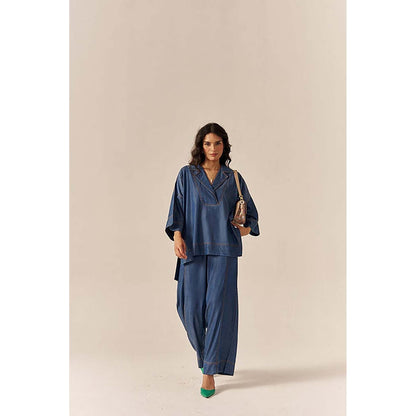 SPACE Premium Ecovera Blue Kaftan Style Shirt And Relaxed Baggy Pant