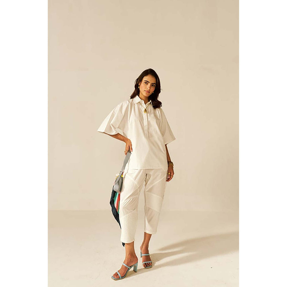 SPACE Ikigai White Top And Bag Pant