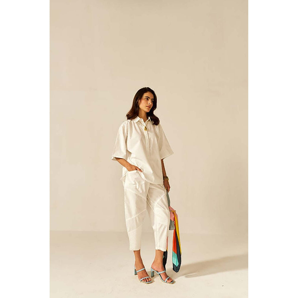 SPACE Ikigai White Top And Bag Pant