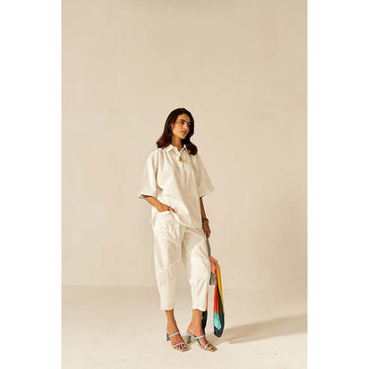 SPACE Ikigai White Top And Bag Pant