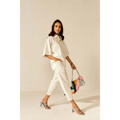 SPACE Ikigai White Top And Bag Pant