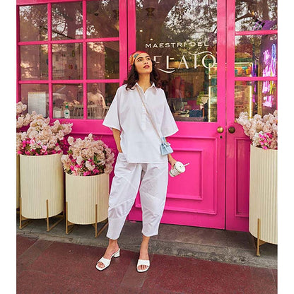 SPACE Ikigai White Top And Bag Pant