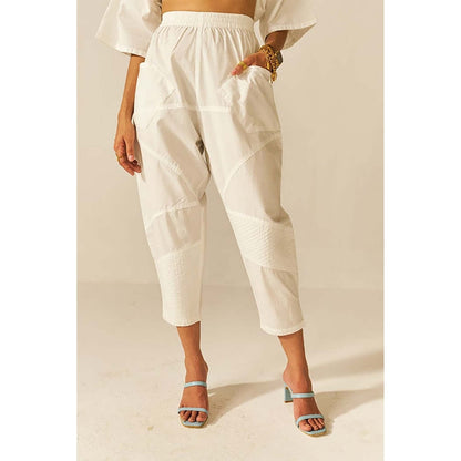 SPACE Ikigai White Top And Bag Pant