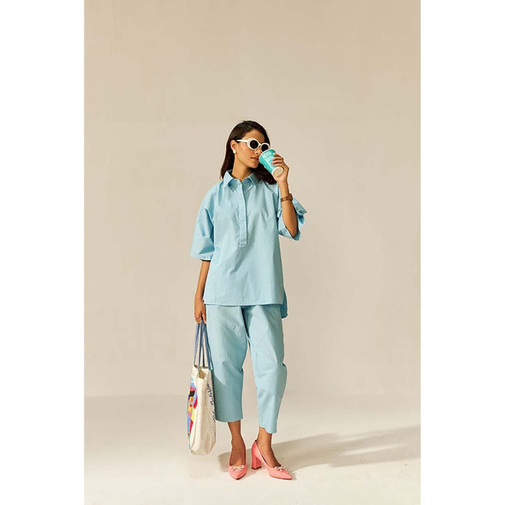 SPACE Ikigai Sky Blue Top And Bag Pant