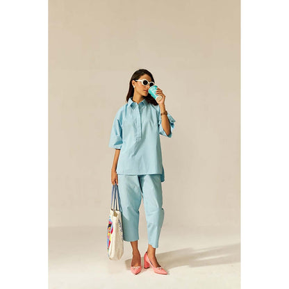 SPACE Ikigai Sky Blue Top And Bag Pant
