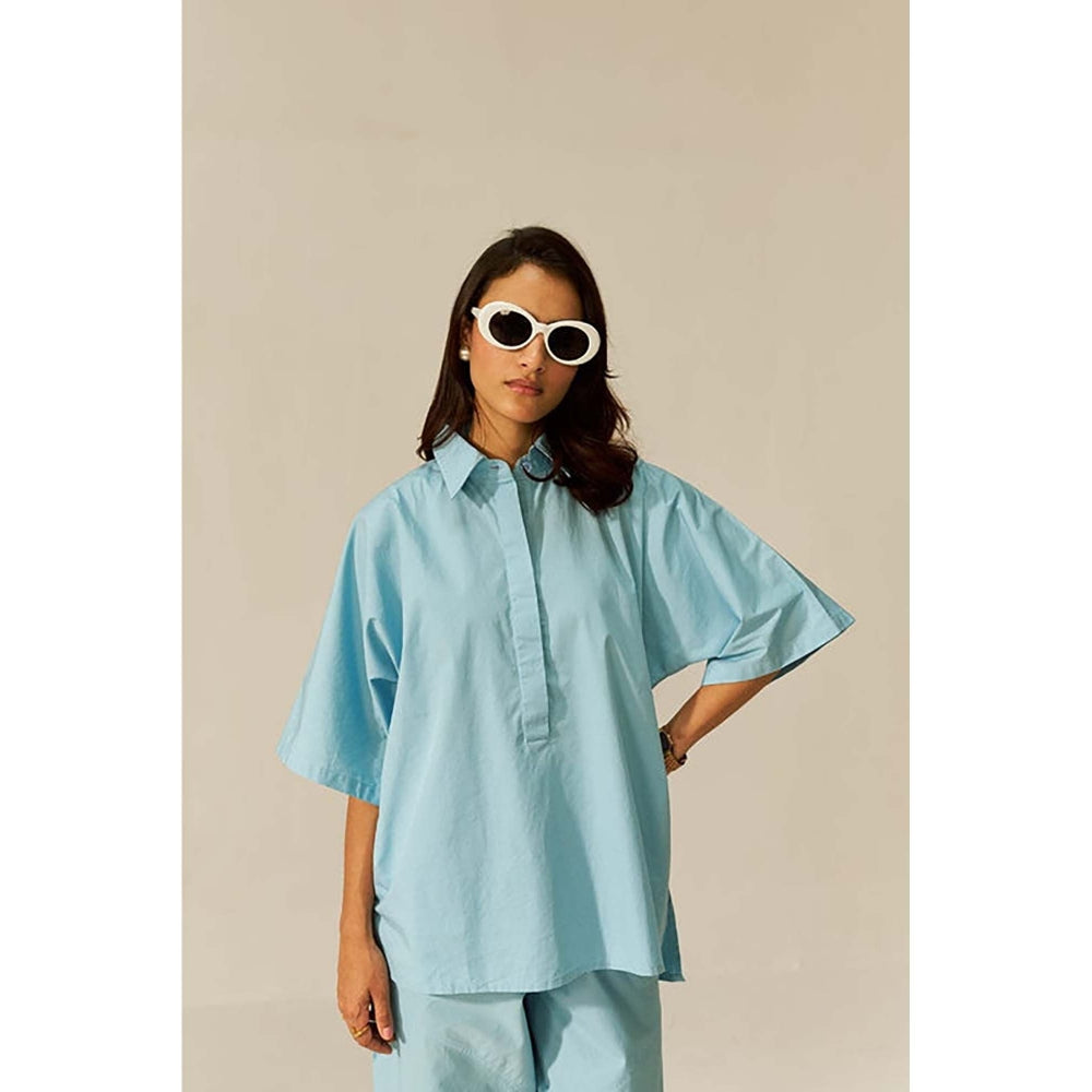 SPACE Ikigai Sky Blue Top And Bag Pant