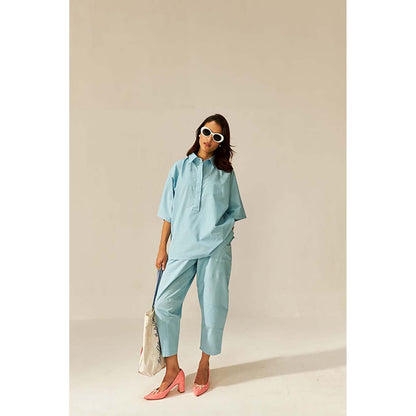 SPACE Ikigai Sky Blue Top And Bag Pant