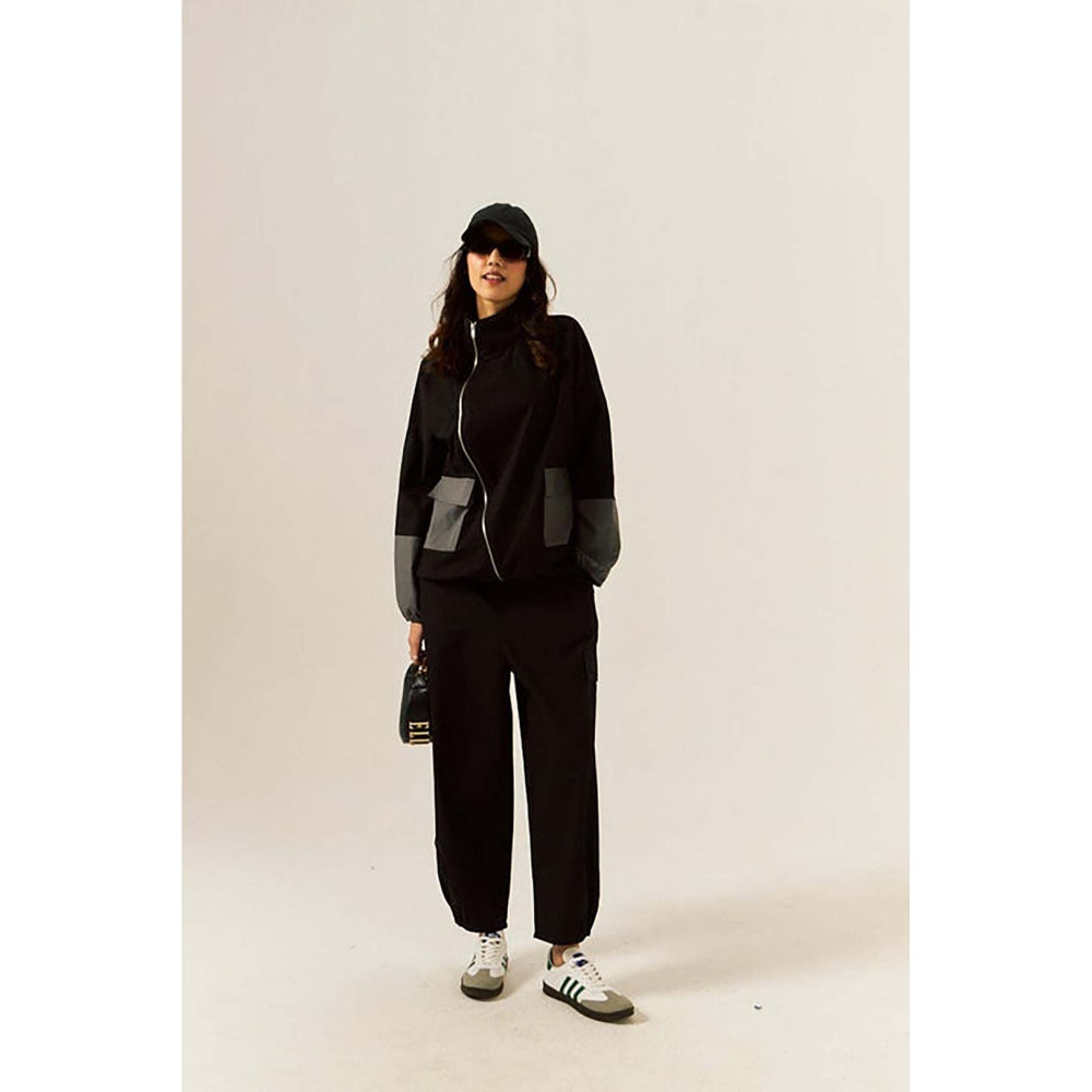 SPACE Psalm Unisex Black Zipper Wind Co-Ord Set