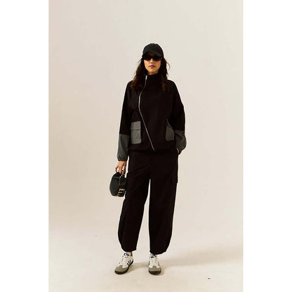 SPACE Psalm Unisex Black Zipper Wind Co-Ord Set
