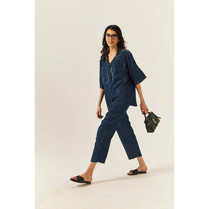 SPACE Depp Unisex Blue Shirt And Straight Fit Pant