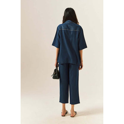 SPACE Depp Unisex Blue Shirt And Straight Fit Pant